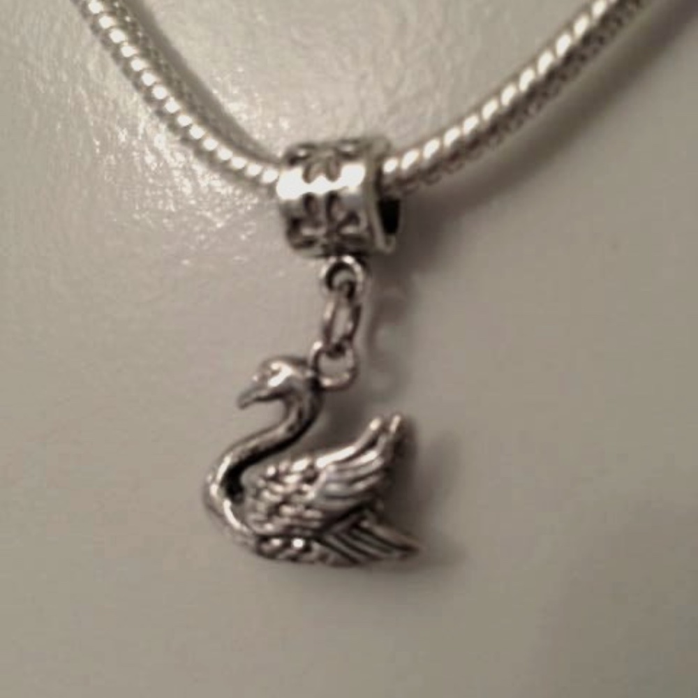 “SWAN” Sterling Silver Plated Dangling Charm For European Style Charm Bracelets